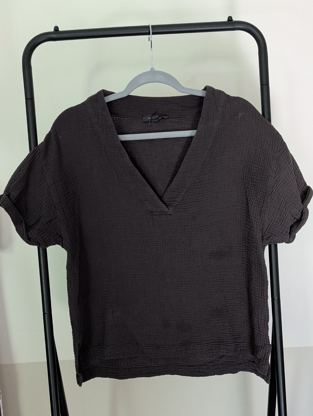 Women's Black V-Neck Gauze Top